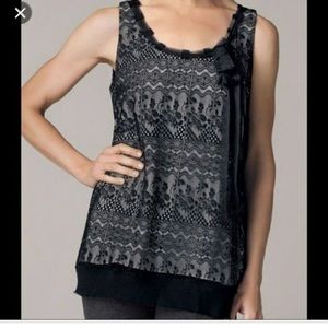 CAbi #552 Sleeveless Lace Overlay Tank Top